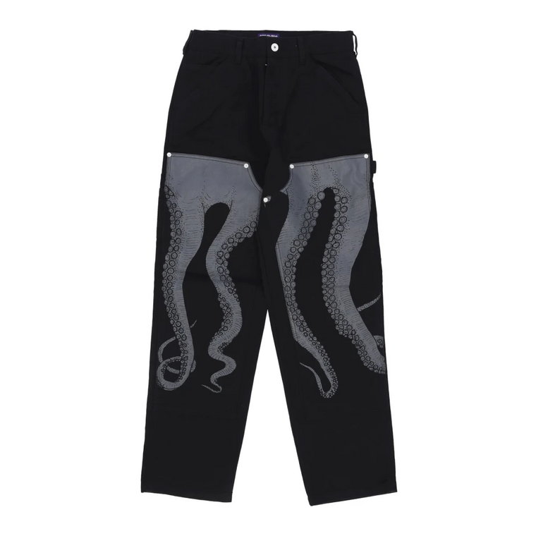 Czarne Spodnie Streetwear z Podwójnymi Kolanami Octopus