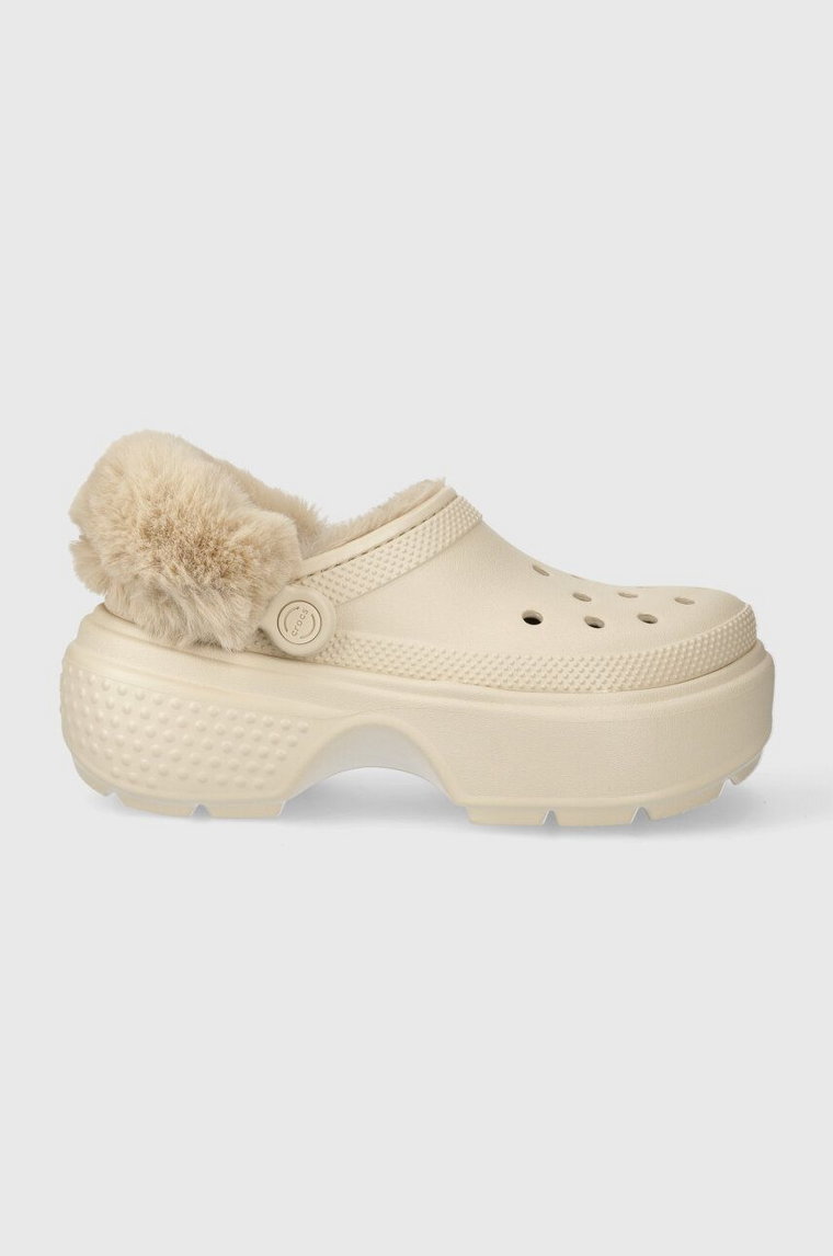 Crocs klapki Stomp Lined Clog damskie kolor beżowy na platformie 208546