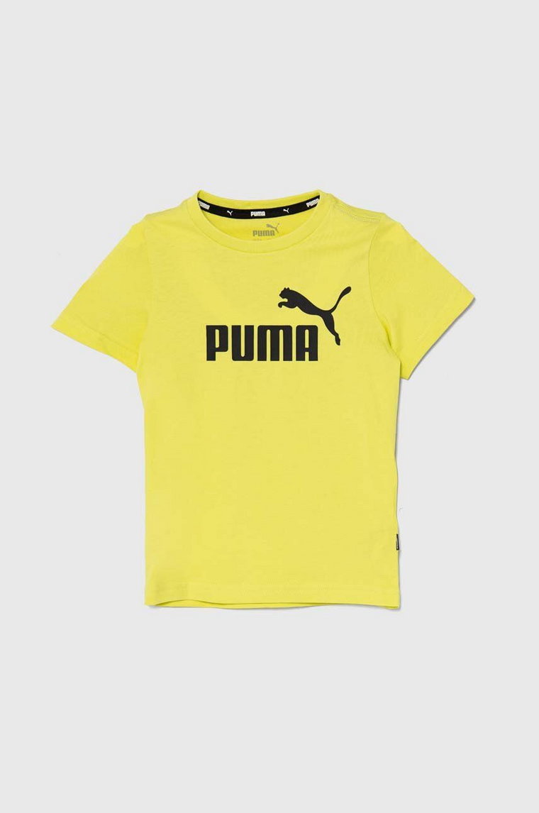 Puma t-shirt bawełniany dziecięcy kolor zielony z nadrukiem