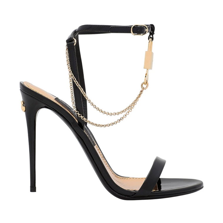 Czarne Skórzane Sandały z Regulowanym Paskiem na Kostce Dolce & Gabbana