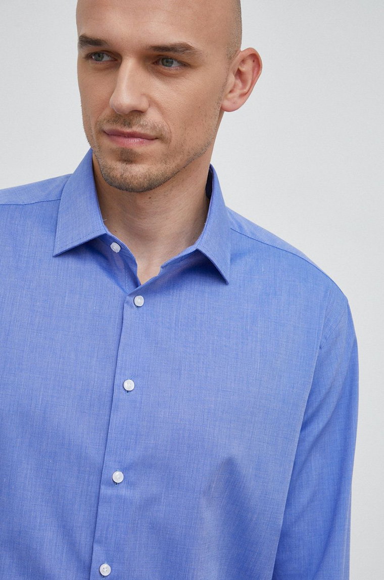 Seidensticker koszula bawełniana Shaped męska kolor niebieski slim z kołnierzykiem klasycznym 01.241600