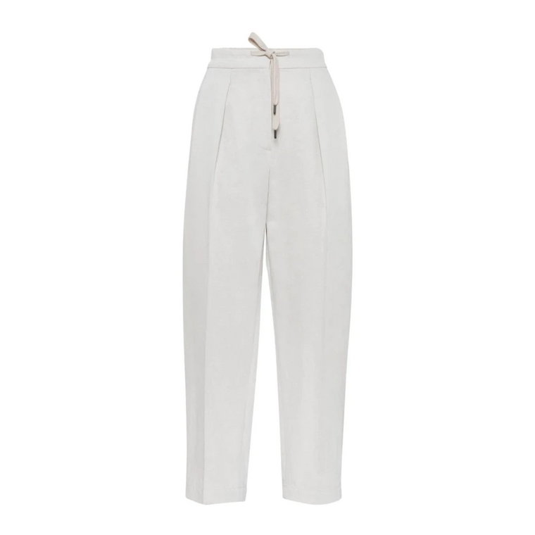 Białe spodnie z lnu o prostych nogawkach Brunello Cucinelli