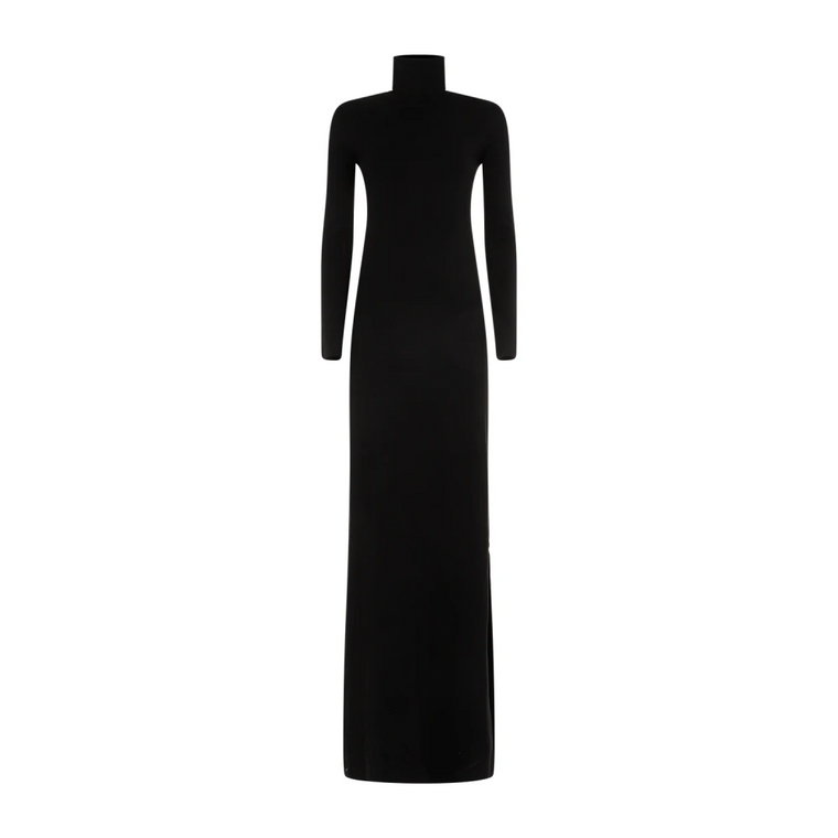 Czarna Wełniana Długa Sukienka Aw23 Saint Laurent