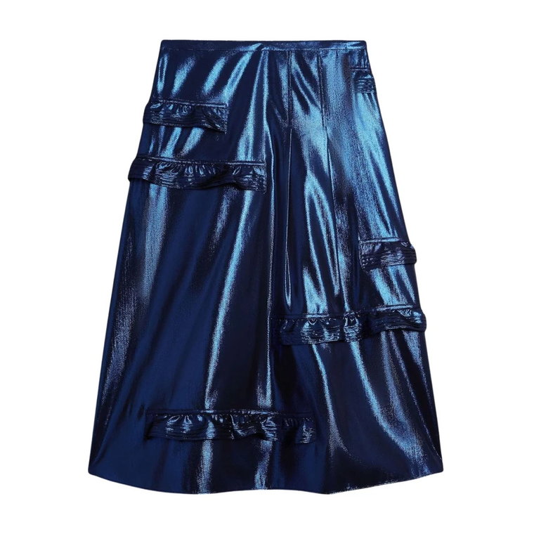 Elektryczna niebieska spódnica z jedwabno-metalicznymi falbankami Burberry