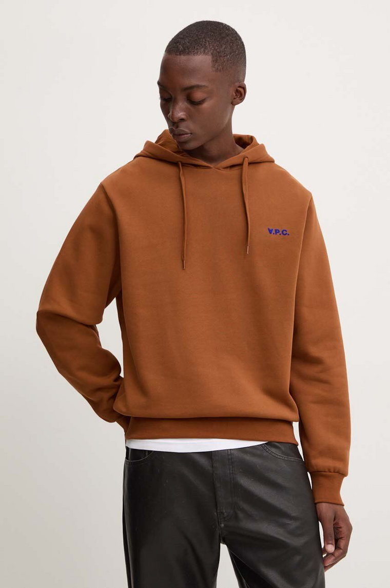 A.P.C. bluza bawełniana hoodie boxy petit vpc męska kolor brązowy z kapturem z aplikacją COHBR.H27917