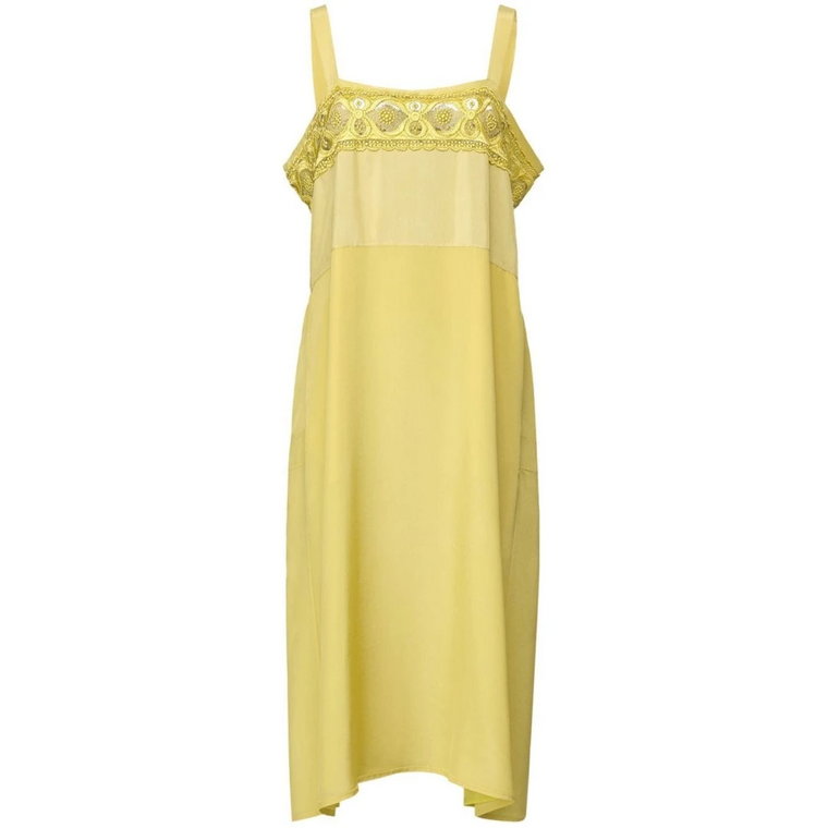 Żółta Sukienka Midi z Jedwabno-Mieszankowym Materiałem Maison Margiela