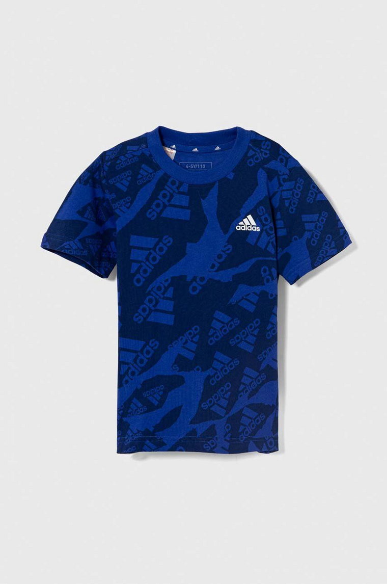 adidas t-shirt bawełniany dziecięcy kolor granatowy wzorzysty