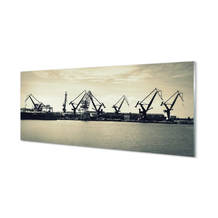 Szklany panel Gdańsk Stocznia żurawie rzeka 125x50 cm