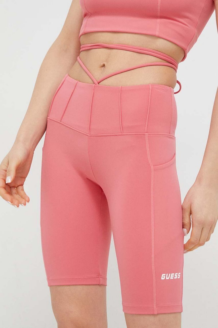 Guess szorty damskie kolor różowy gładkie high waist