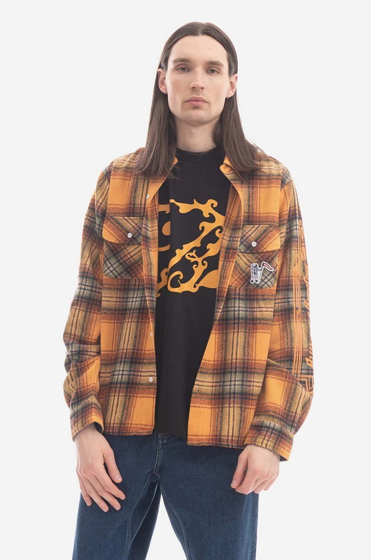 Billionaire Boys Club koszula z domieszką wełny Check Shirt kolor pomarańczowy regular z kołnierzykiem klasycznym B22417-ORANGE