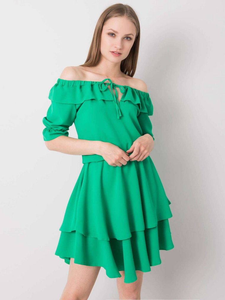 Sukienka hiszpanka zielony casual codzienna dekolt rękaw krótki długość mini