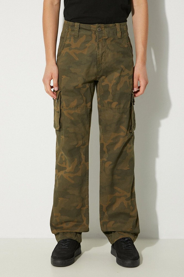 Alpha Industries spodnie bawełniane Jet Pant Camo kolor zielony proste 101212C