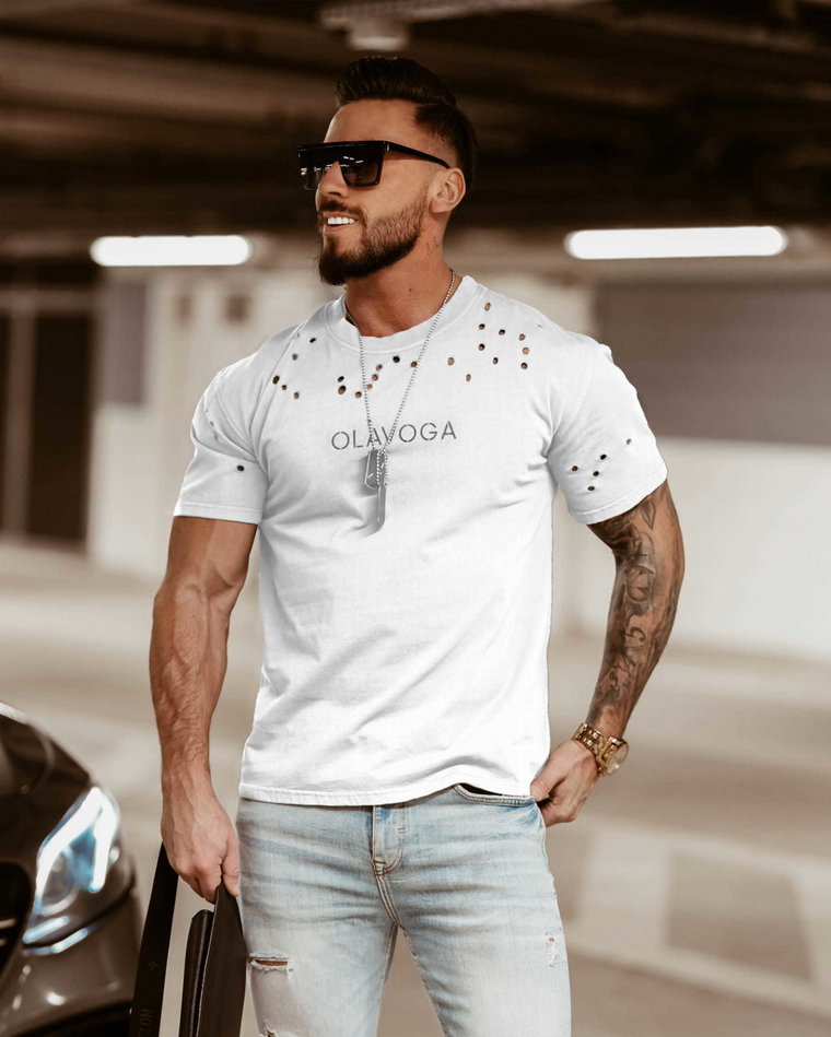 Luźny t-shirt męski OLAVOGA NOEL ecru