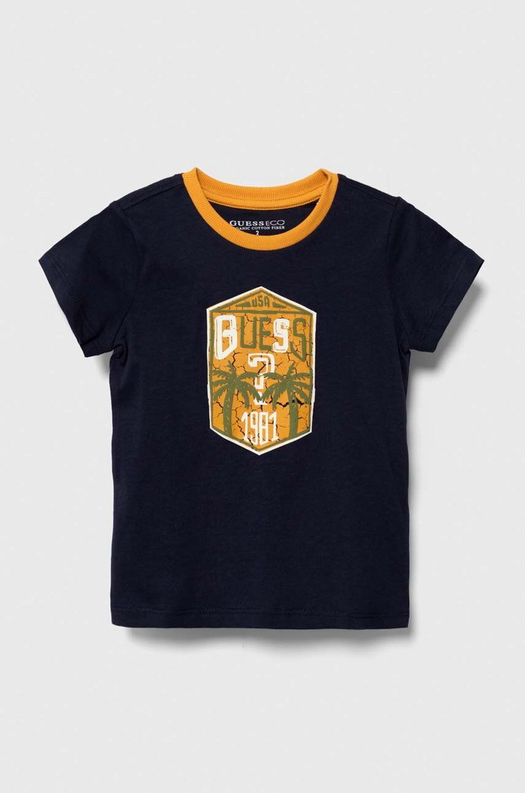 Guess t-shirt bawełniany dziecięcy kolor granatowy z nadrukiem