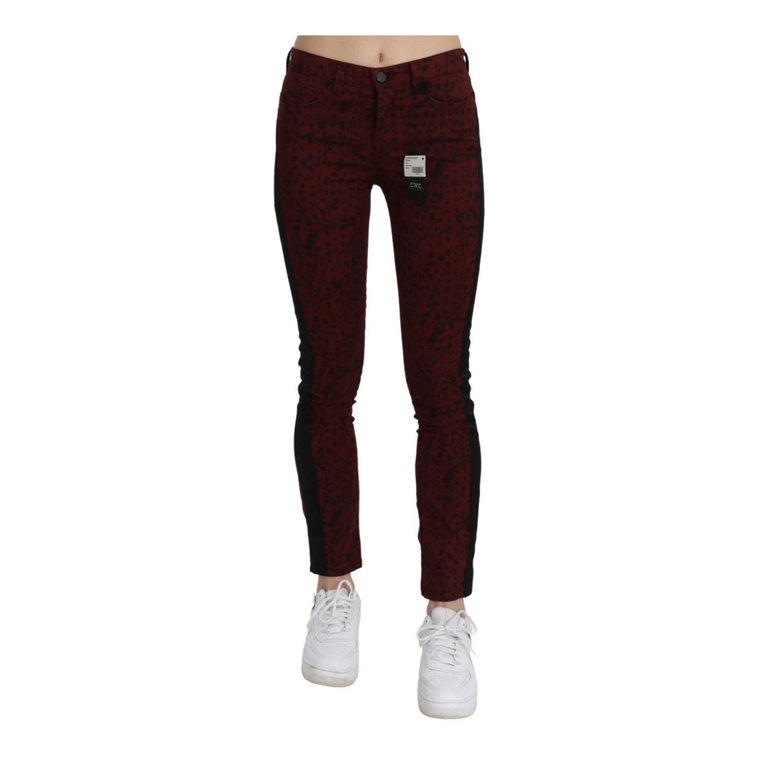 Dark Red Mid Waist Slim Fit Cotton Jeans Costume National