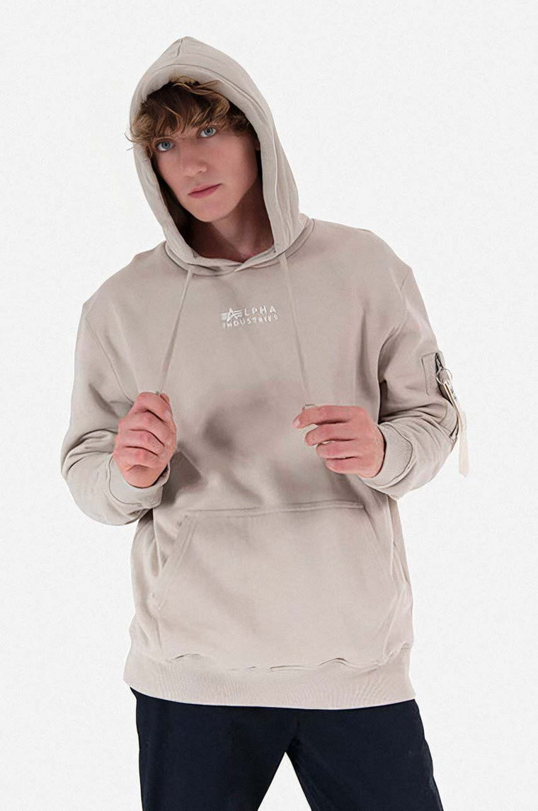 Alpha Industries bluza bawełniana Organics EMB Hoody męska kolor szary z kapturem z aplikacją 118350.627-SZARY