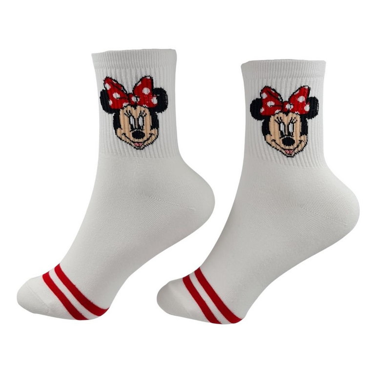 Skarpetki Damskie Długie Mickey Białe z Paskami Myszka Minnie 36-40