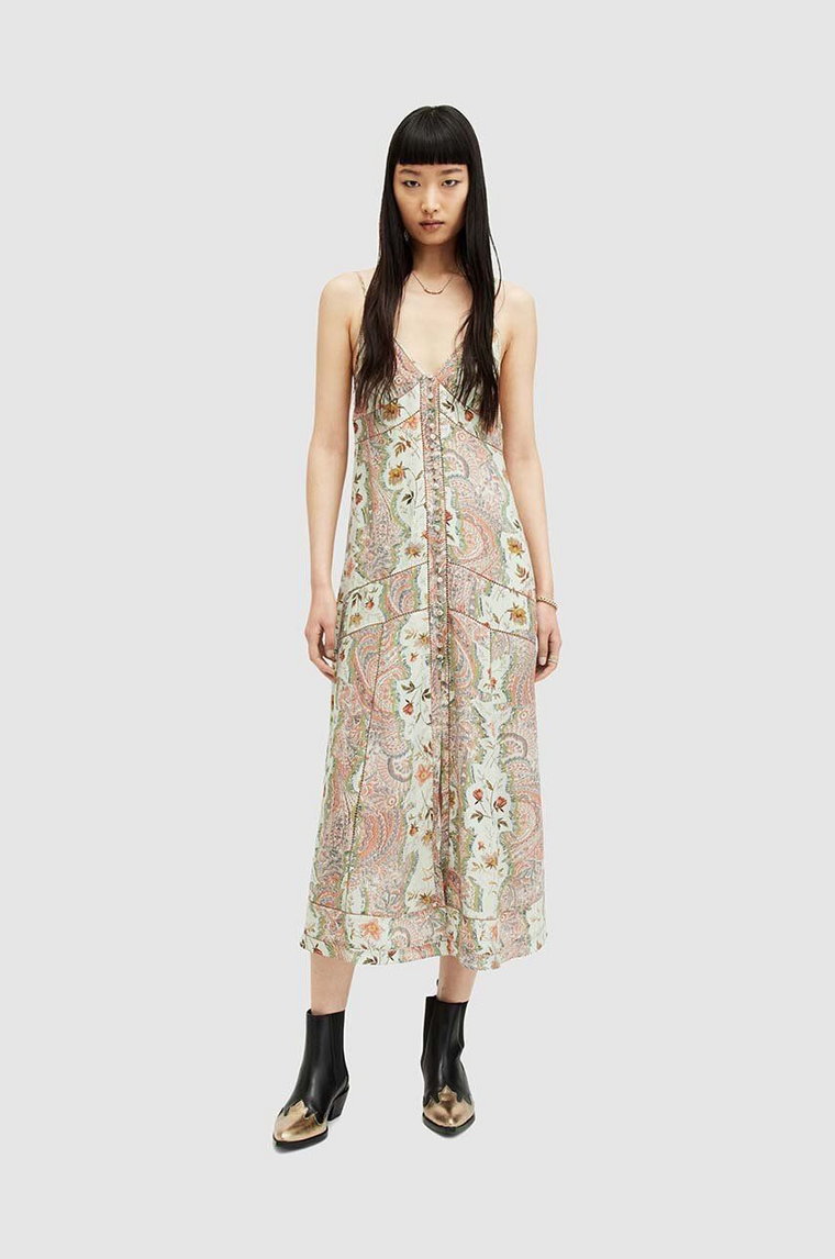 AllSaints sukienka Dahlia Cascade midi prosta