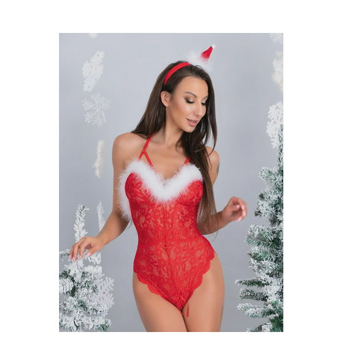 Erotyczny kostium Śnieżki LivCo Corsetti Fashion Santas Lace Lady 90705 L/XL Czerwone (5907621627652). Bielizna erotyczna damska