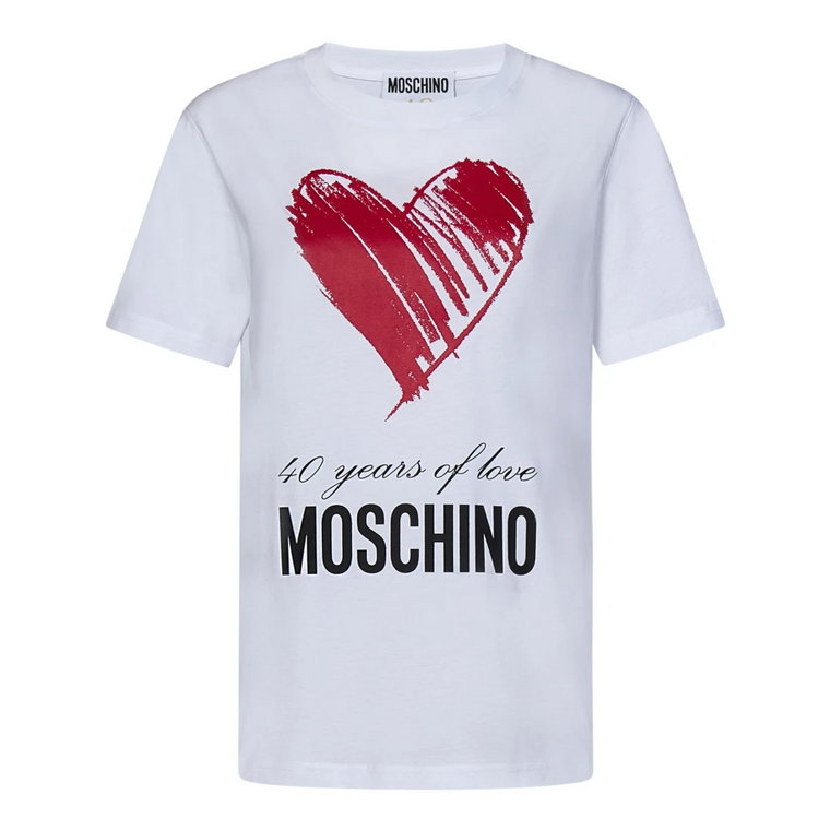 Białe T-shirty i Pola z Czerwonym Sercem Moschino