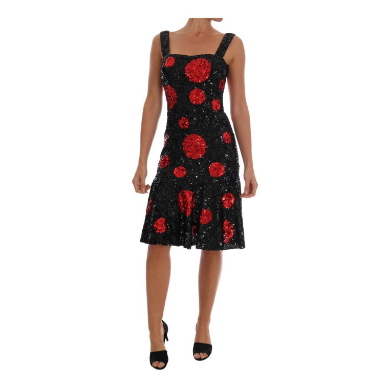 Black Red Polka Sequined Shift Dress Dolce & Gabbana Pre-owned