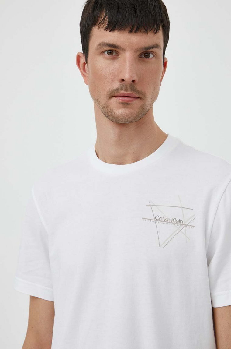 Calvin Klein t-shirt bawełniany męski kolor biały z nadrukiem K10K112482