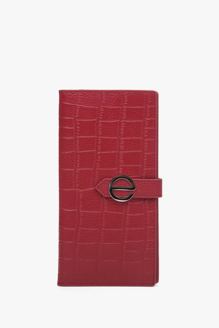 Duży czerwony portfel damski z tłoczonej skóry naturalnej ze złotymi detalami Estro ER00113917