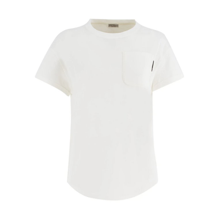 Kobiecy haftowany T-shirt z bawełny Brunello Cucinelli