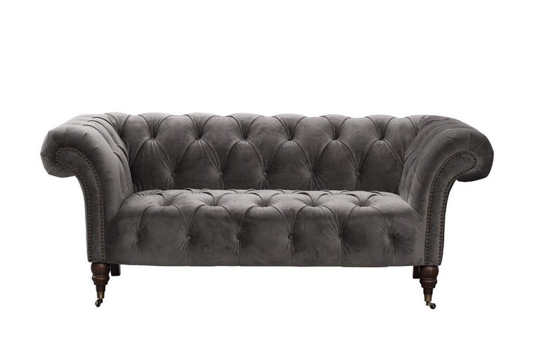 Sofa Chesterfield Glamour, Velvet Dark Grey 2os., 187x94x75 cm