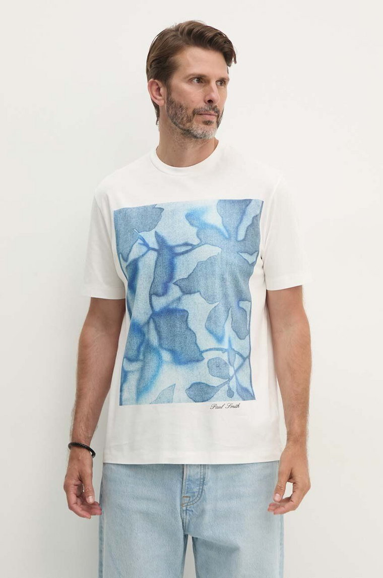 Paul Smith t-shirt bawełniany męski kolor biały z nadrukiem M1R-919T-NP4739