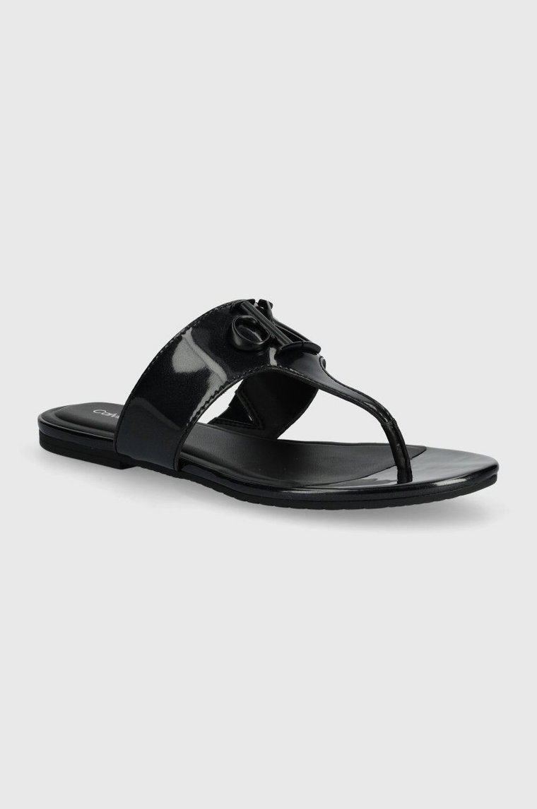 Calvin Klein Jeans japonki FLAT SANDAL SLIDE TOEPOST MG MET damskie kolor czarny na płaskim obcasie YW0YW01342