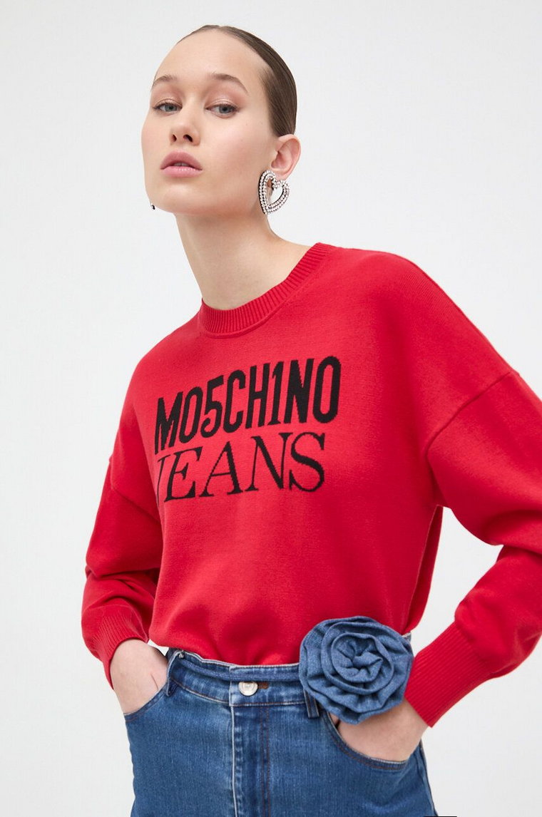 Moschino Jeans sweter bawełniany kolor czerwony lekki