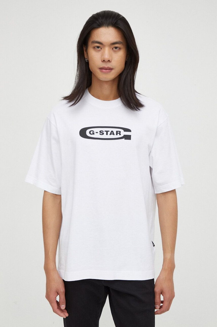 G-Star Raw t-shirt bawełniany męski kolor biały z nadrukiem