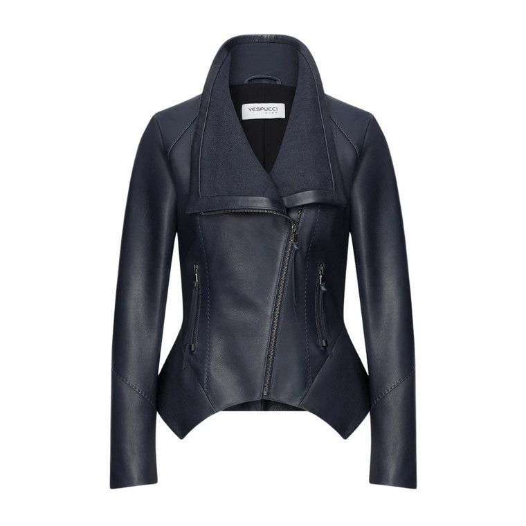 Ella - Blue Grey Leather Jacket Vespucci by VSP