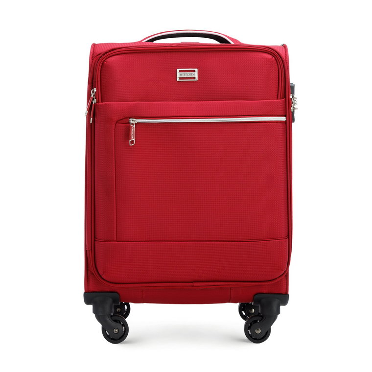 Mała walizka miękka z błyszczącym suwakiem z przodu czerwona