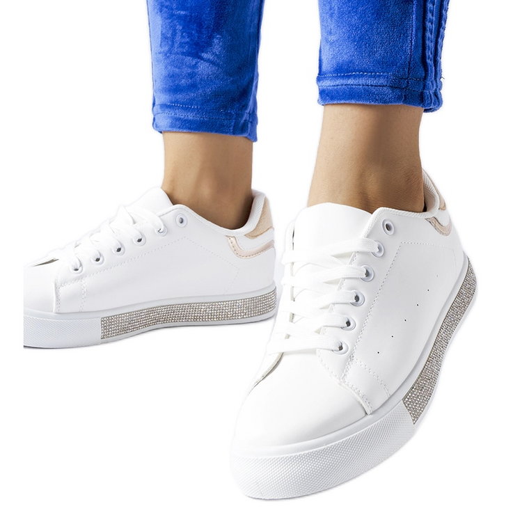 Biało-beżowe sneakersy z cyrkoniami Dina białe