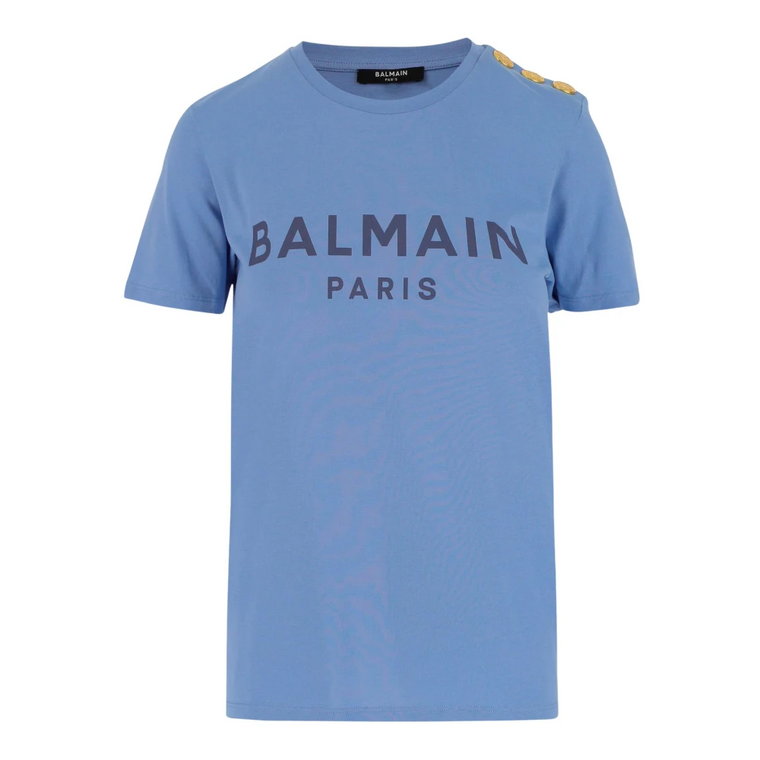 Niebieska Koszulka z Okrągłym Dekoltem - Stylowa i Wygodna Balmain