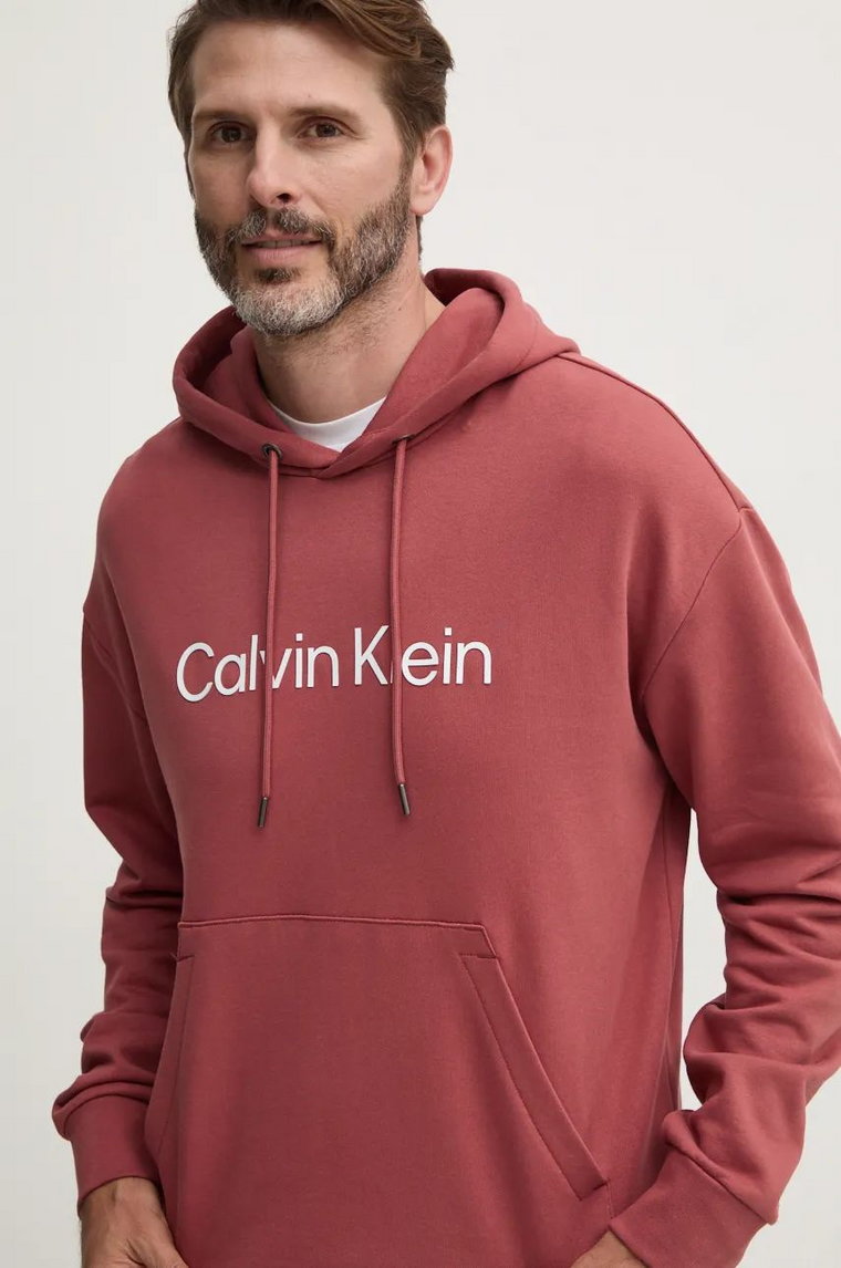 Calvin Klein bluza bawełniana męska kolor fioletowy z kapturem z aplikacją