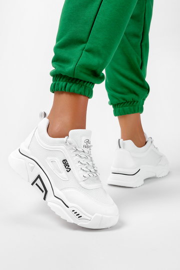 Białe sneakersy na platformie buty sportowe sznurowane Casu 23-11-21-W