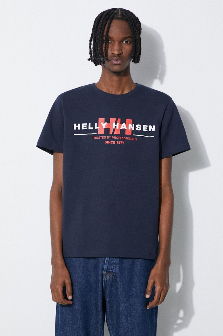 Helly Hansen t-shirt bawełniany kolor granatowy wzorzysty