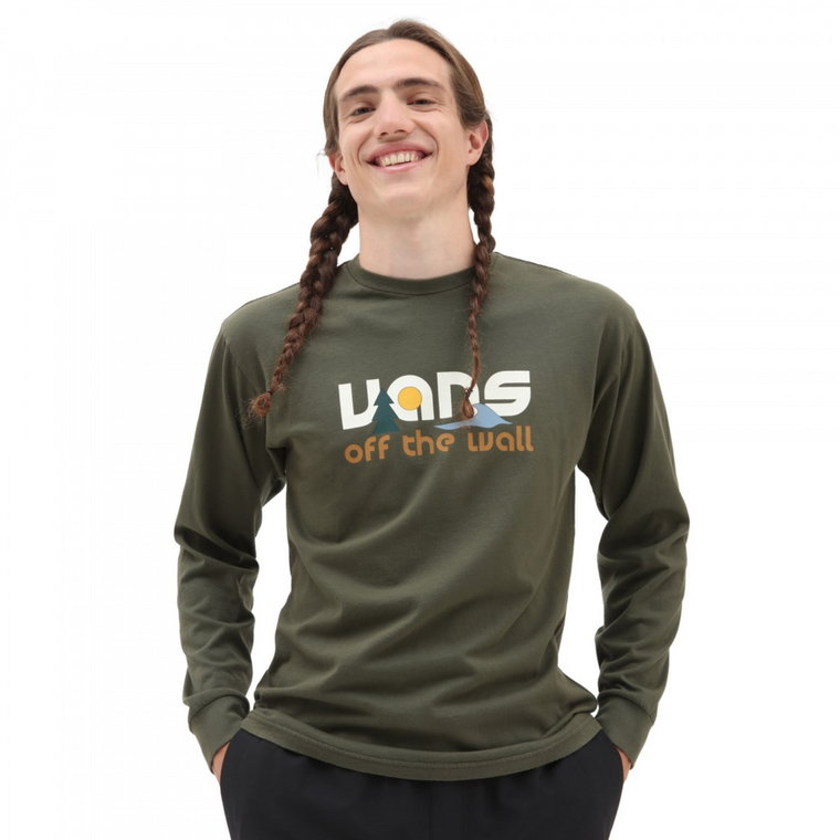 Męski longsleeve z nadrukiem VANS COASTAL VINTAGE LS TEE - oliwkowy/khaki