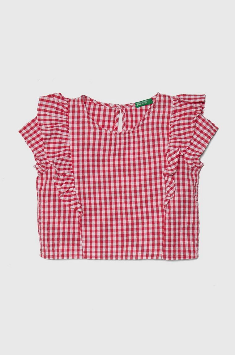 United Colors of Benetton bluzka bawełniana dziecięca kolor czerwony w kratę