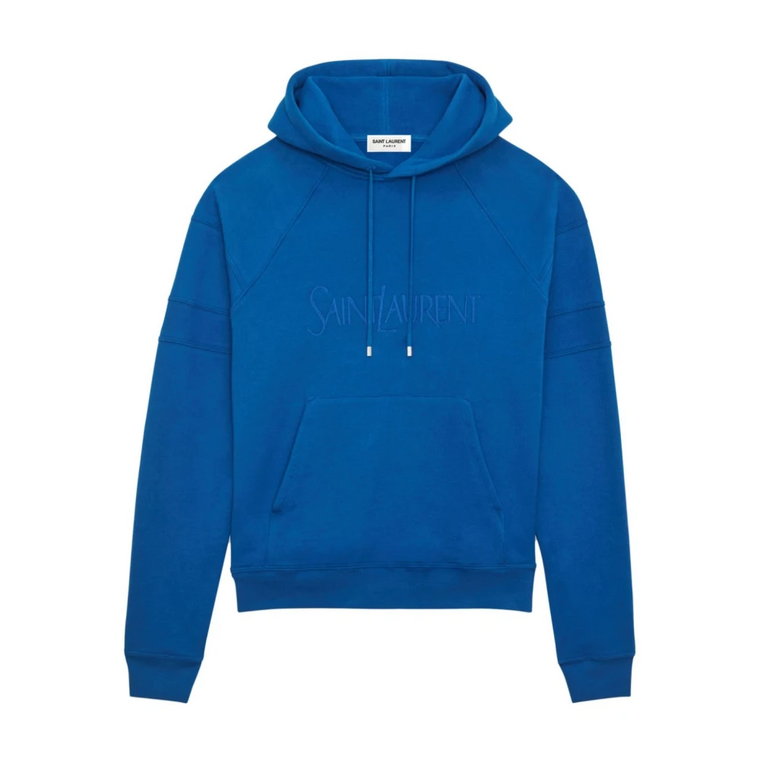 Niebieski Bawełniany Hoodie z Logo - Ulepsz Swoją Codzienną Garderobę Saint Laurent