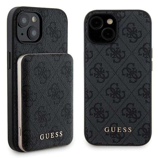 Zestaw Guess GUBPM5P15S4GEMGK iPhone 15 6.1" hardcase + Powerbank 5000mAh MagSafe czarny/black 4G Metal Logo