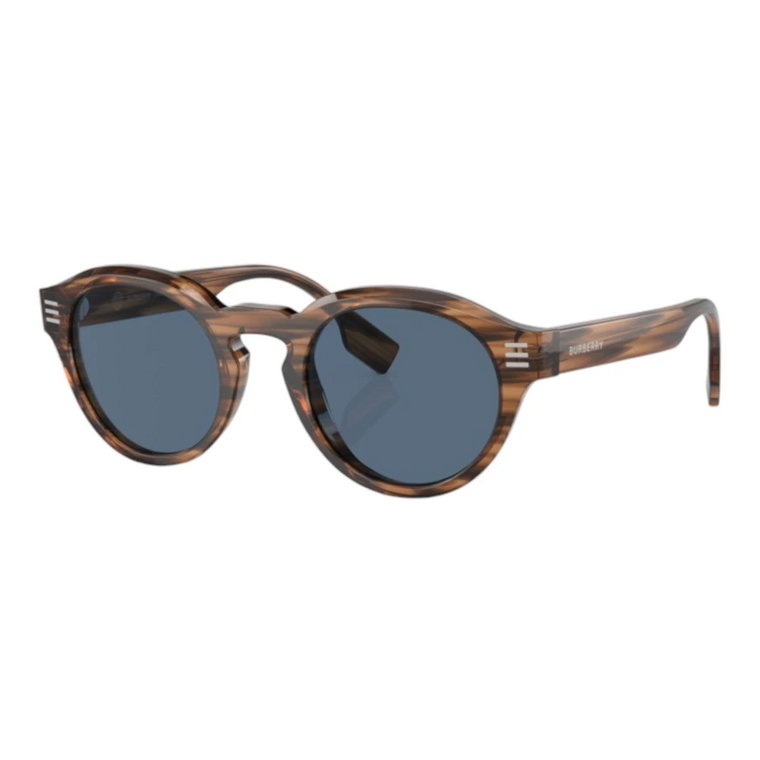 Stylowe brązowe okulary przeciwsłoneczne z ciemnoniebieskimi soczewkami Burberry