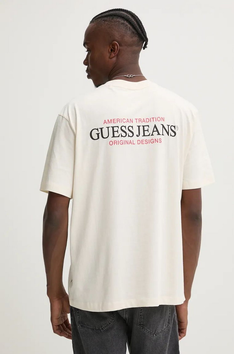 Guess Jeans t-shirt bawełniany męski kolor beżowy z nadrukiem M4BI75 K8FQ4