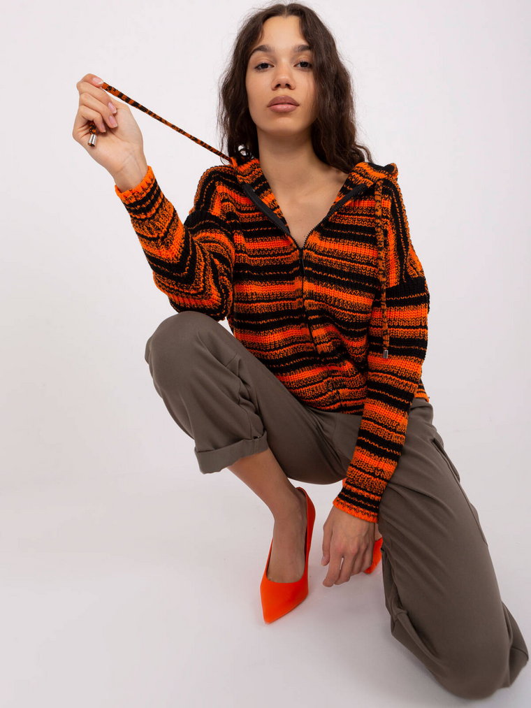 Sweter rozpinany pomarańczowy casual kaptur rękaw długi suwak