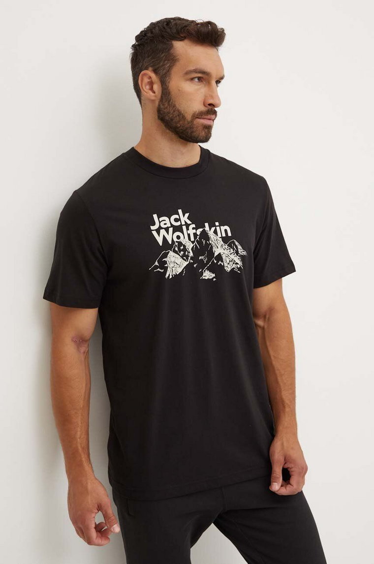 Jack Wolfskin t-shirt bawełniany Bergblick męski kolor czarny z nadrukiem A60070