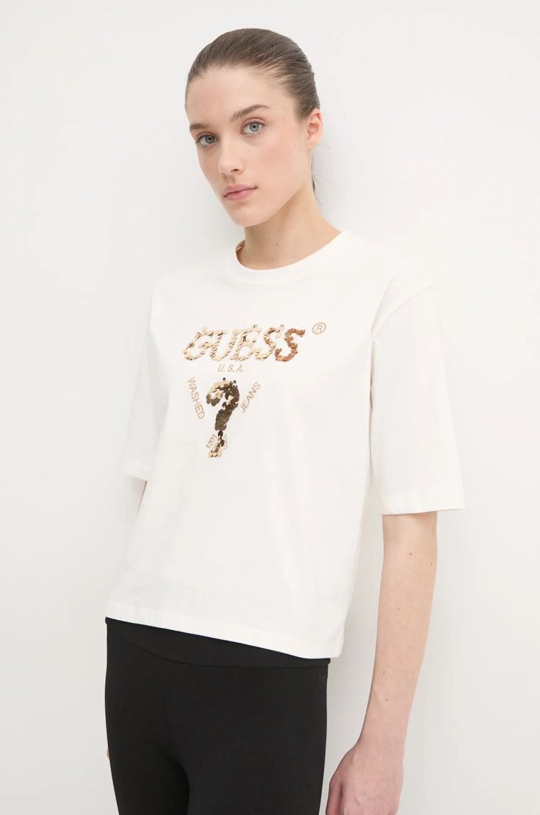 Guess t-shirt bawełniany AURLIE kolor beżowy V4YI06 I3Z14