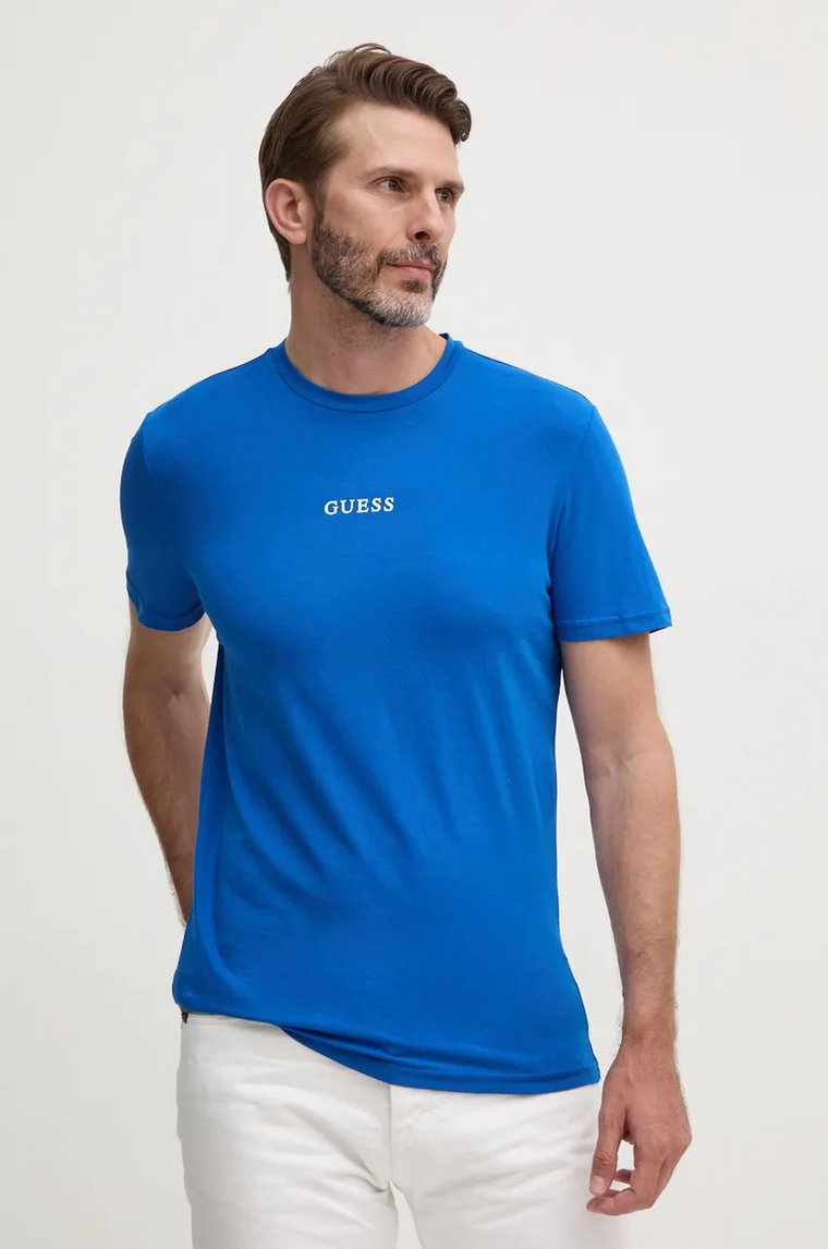 Guess t-shirt JOE męski kolor niebieski z nadrukiem U4BM11.K6YW1